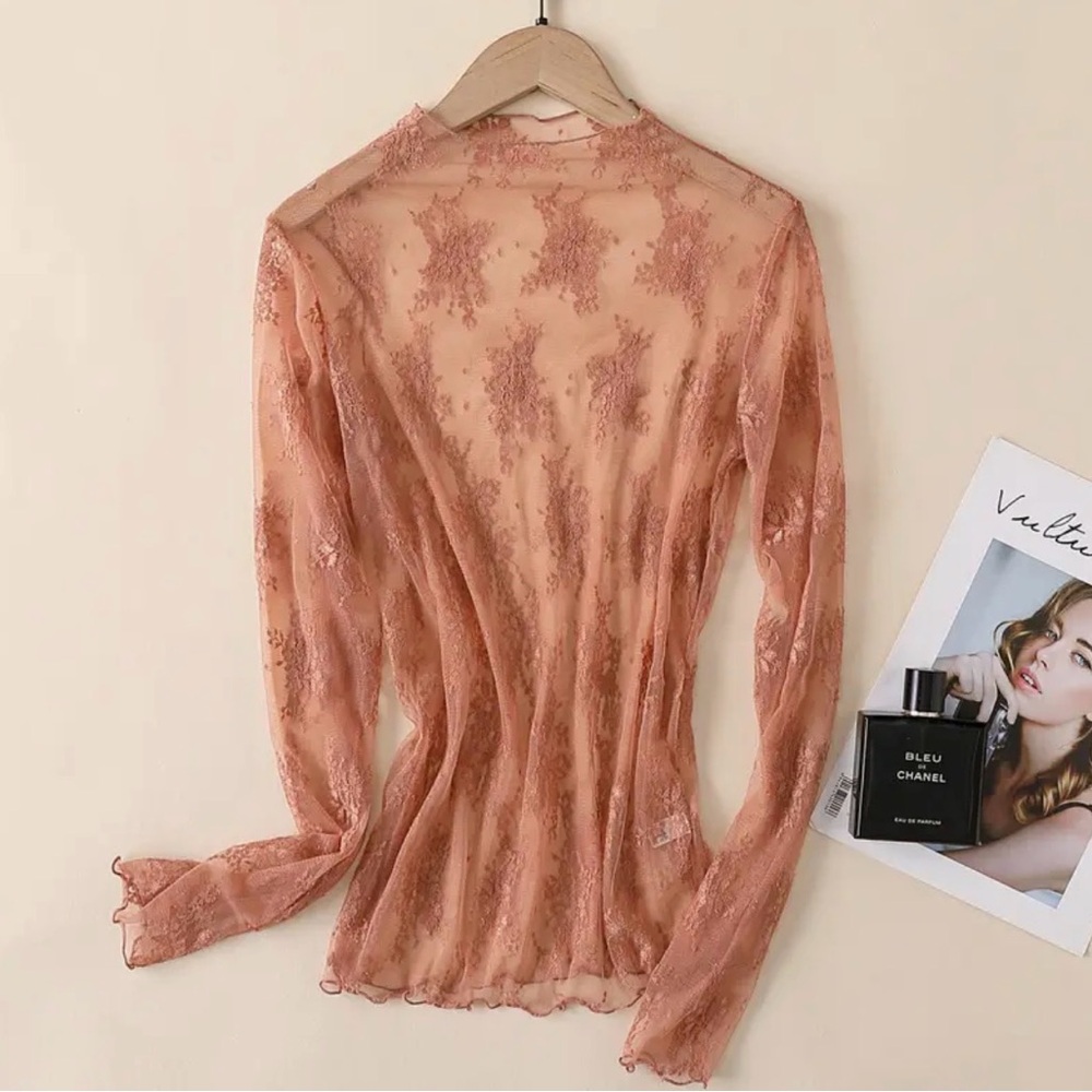 Rust Lace Mesh Layering Top